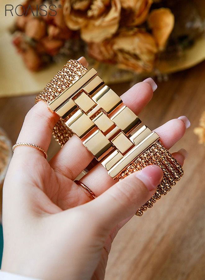 roaiss Ladies Rhinestone Watch - Luxury Fashion Bracelet Analog Quartz Watch Square Crystal Large Dial Women's Watch, Gold  - Image 5