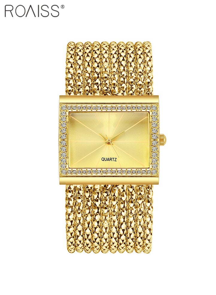 roaiss Ladies Rhinestone Watch - Luxury Fashion Bracelet Analog Quartz Watch Square Crystal Large Dial Women's Watch, Gold  - Image 2