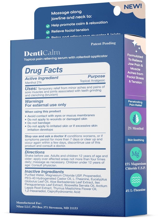 nfuse DentiCalm Soothing Pain Relief for Teeth Grinding and Jaw Clenching (Bruxism), for Jaw, Head and Neck Pain, Stiffness and Tension, Nightguard Discomfort Relief, 0.47 OZ - Image 2