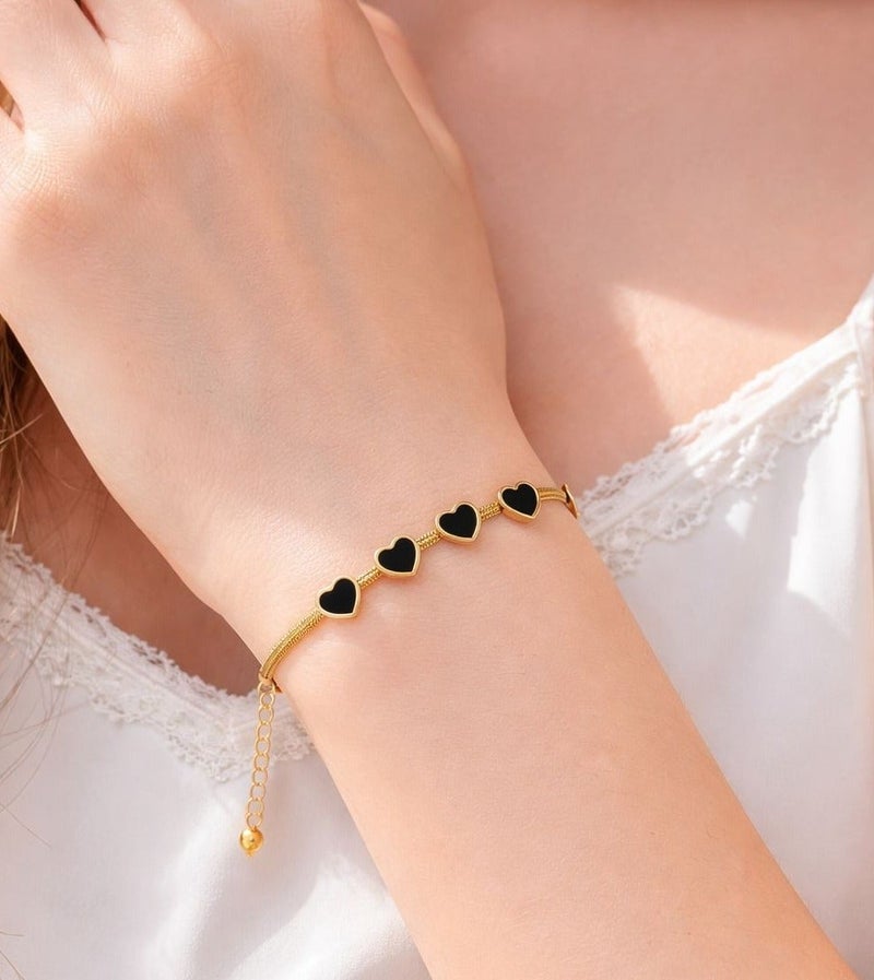 bracelet Stainless Steel with Black hearts Anti-rust - Image 1