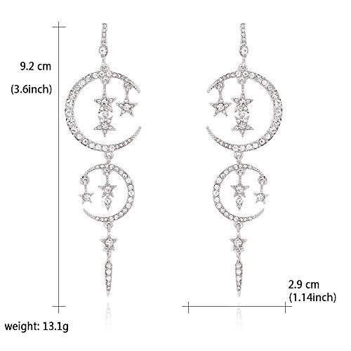 QIAN0813 Flat Back Silver Earrings for Women - Sun Moon Star Celestial celestial Huggie Dangle Earrings, Hypoallergenic Greek Mythology Boho Greek Mythology Witchy Jewelry (Crystal) - Image 2