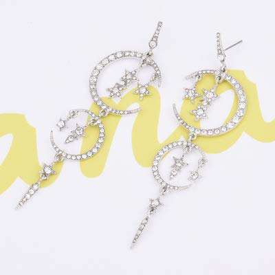 QIAN0813 Flat Back Silver Earrings for Women - Sun Moon Star Celestial celestial Huggie Dangle Earrings, Hypoallergenic Greek Mythology Boho Greek Mythology Witchy Jewelry (Crystal) - Image 4