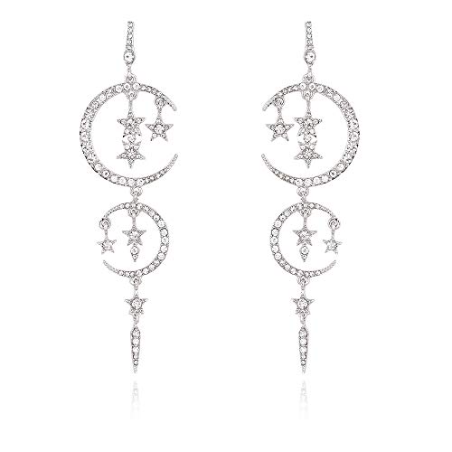 QIAN0813 Flat Back Silver Earrings for Women - Sun Moon Star Celestial celestial Huggie Dangle Earrings, Hypoallergenic Greek Mythology Boho Greek Mythology Witchy Jewelry (Crystal) - Image 1