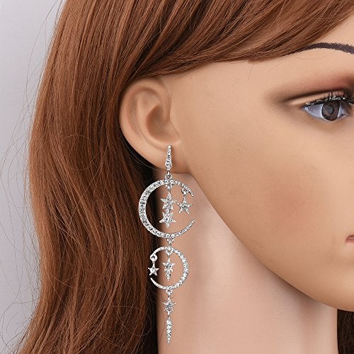 QIAN0813 Flat Back Silver Earrings for Women - Sun Moon Star Celestial celestial Huggie Dangle Earrings, Hypoallergenic Greek Mythology Boho Greek Mythology Witchy Jewelry (Crystal) - Image 3