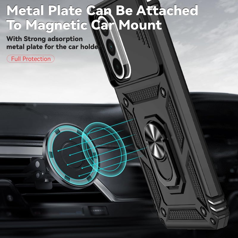 PUSHIMEI for Samsung Galaxy A36 5G Case with Slide Camera Cover HD Screen Protector [Military Grade 16ft. Drop Tested] Magnetic Ring Holder Kickstand Protective Phone Case for Galaxy A36 5G 2025, Black - Image 2