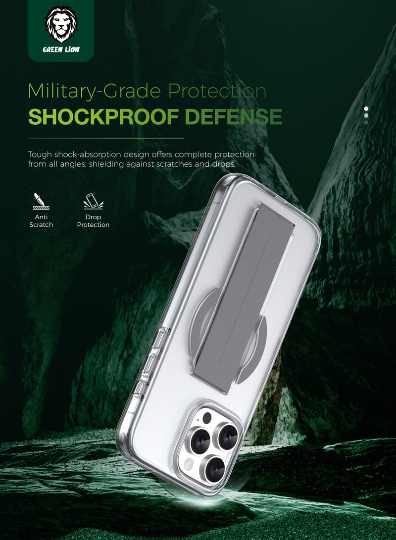 GREEN LION iPhone 16 Pro MagSafe Grip Case / Screen & Camera Guard / Anti-Yellowing Clarity /  Comfortable Grip / Drop & Damage Protection - Natural Titanium - Image 2