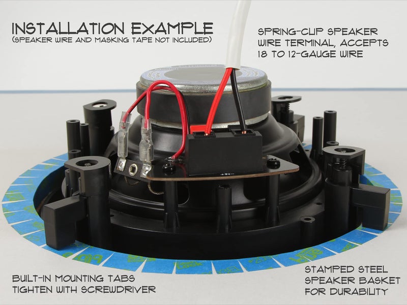 Micca مكبرات صوت دائرية في السقف أو الجدار من ميكا 6.5 بوصة 2-طريق، عبوة 4، ووفر 6.5 بوصة، قطر قطع 8 بوصة، تصميم منخفض بدون حواف، للغرف الداخلية أو الشرفات الخارجية المغطاة، بيضاء، قابلة للدهان - Image 5