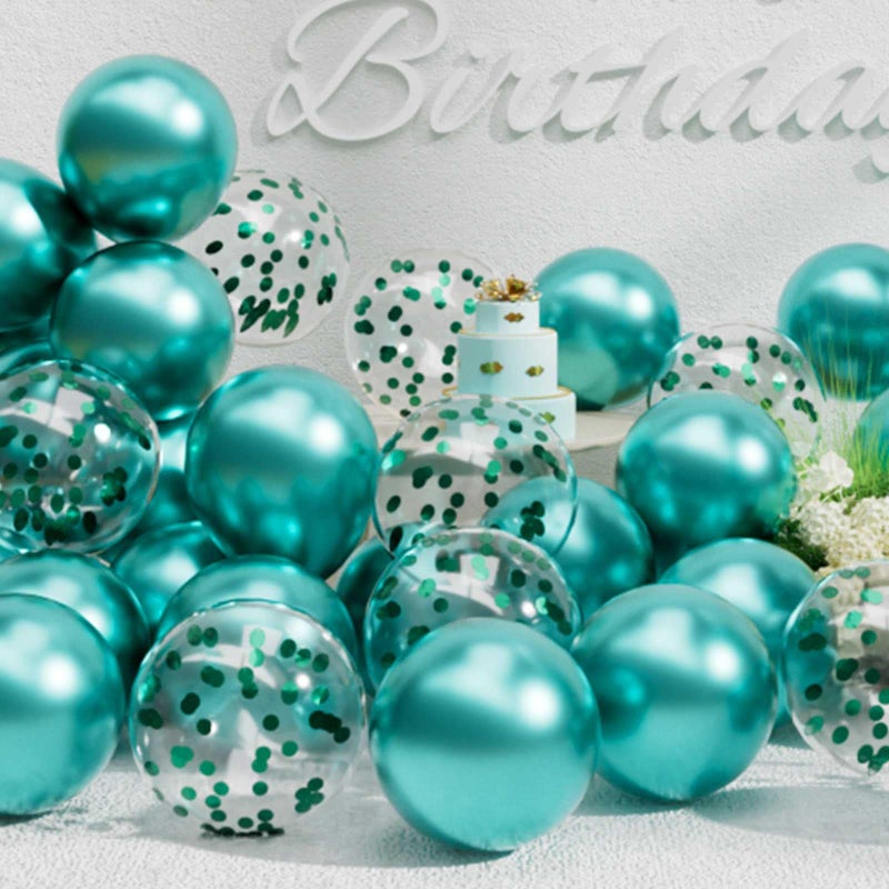 SUWEN Metallic Green Balloons and Confetti Balloons Set 47PCS Latex Helium Metallic Teal Balloon for Birthday Anniversary Party Decorations - Image 2