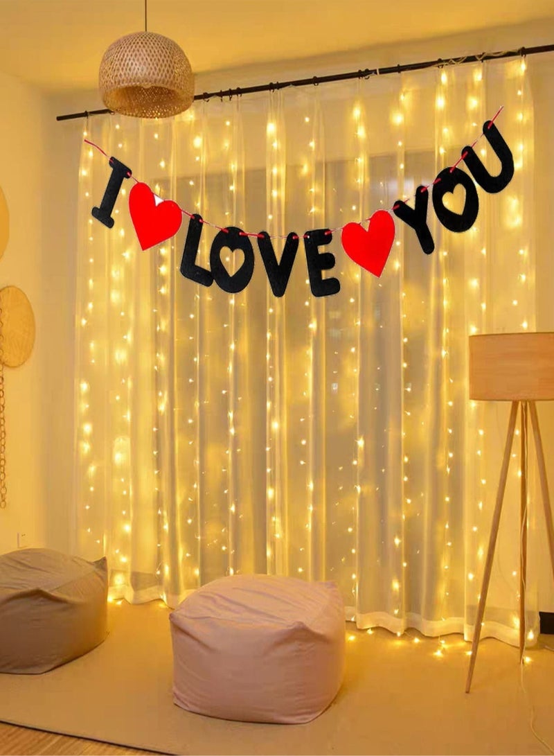 A hanging banner with the phrase "I LOVE YOU", easy to install and hang on walls, curtains, or doors. Perfect for anniversary celebrations, engagements, Valentine's Day, and weddings.  - Image 1