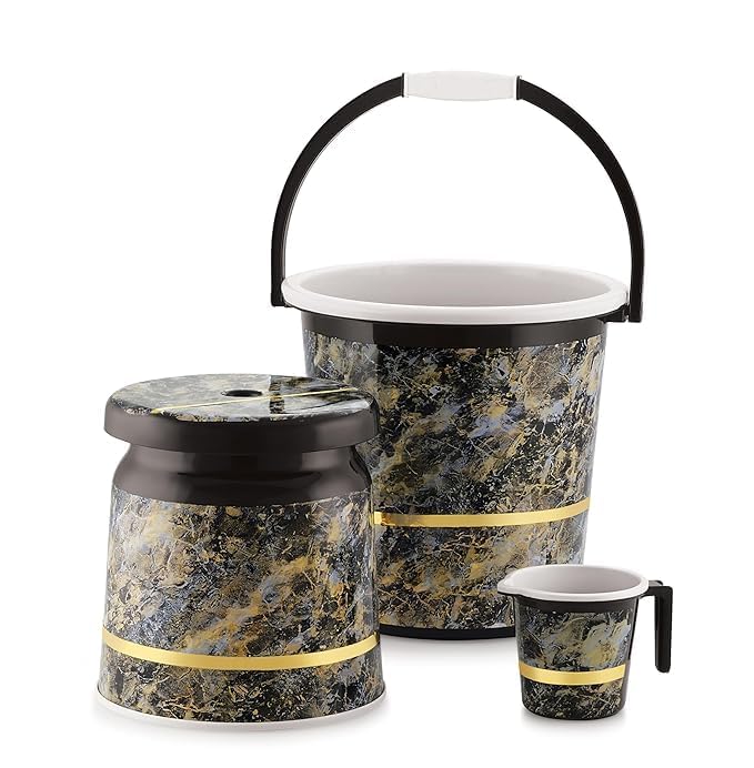Liza LIZA 3 pcs Bathroom Accessories Set Plastic Bath Set Bathroom Bucket 20Ltr, Mug and Stool 3 Piece Combo Set for Home, Kitchen & Bathroom (Liza Orry 3 Granite R0450) - Image 2