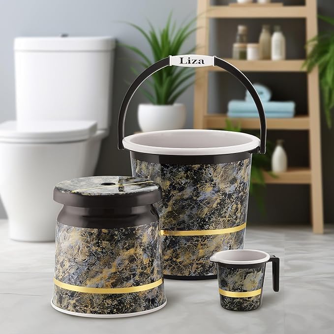 Liza LIZA 3 pcs Bathroom Accessories Set Plastic Bath Set Bathroom Bucket 20Ltr, Mug and Stool 3 Piece Combo Set for Home, Kitchen & Bathroom (Liza Orry 3 Granite R0450) - Image 3