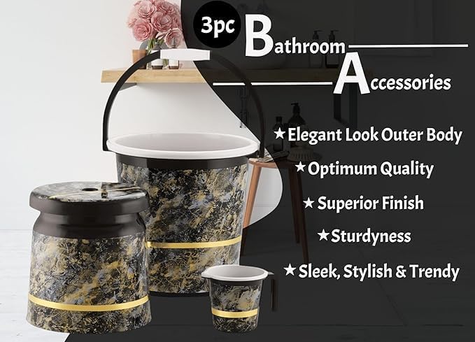 Liza LIZA 3 pcs Bathroom Accessories Set Plastic Bath Set Bathroom Bucket 20Ltr, Mug and Stool 3 Piece Combo Set for Home, Kitchen & Bathroom (Liza Orry 3 Granite R0450) - Image 5