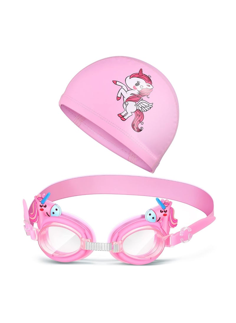 Generic Kids Swim Cap Swimming Goggles Toddler with Ear Plugs Waterproof Cloth Bathing for Children Girls Age 3-12 Lovely Cute Cartoon - Image 1