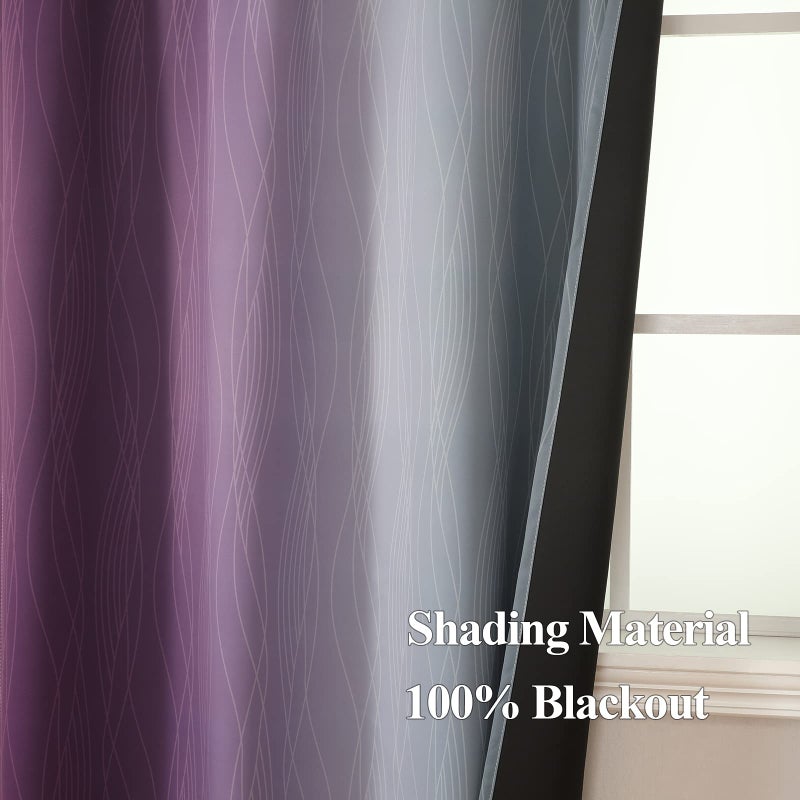 Estelar Textiler Purple and Grey Blackout Curtains for Bedroom  Light Blocking Two Tone Gradient Drapes with Wave Line Pattern  Room Darkening Rod Pocket Ombre Curtains for Boys Room 42Wx84L 2 Panels - Image 5
