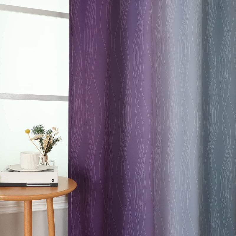 Estelar Textiler Purple and Grey Blackout Curtains for Bedroom  Light Blocking Two Tone Gradient Drapes with Wave Line Pattern  Room Darkening Rod Pocket Ombre Curtains for Boys Room 42Wx84L 2 Panels - Image 4