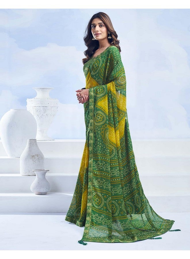 shiv textiles ساري شيف تيكستيلز للنساء من الشيفون بطبعة بندhani وحدود دانتيل (SAT-545S-106) - Image 2