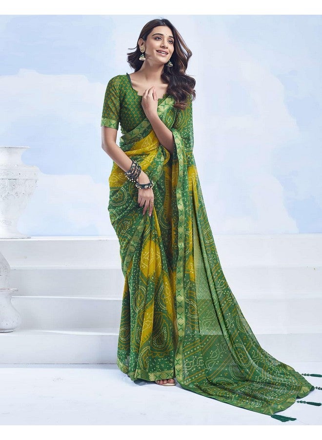 shiv textiles ساري شيف تيكستيلز للنساء من الشيفون بطبعة بندhani وحدود دانتيل (SAT-545S-106) - Image 3
