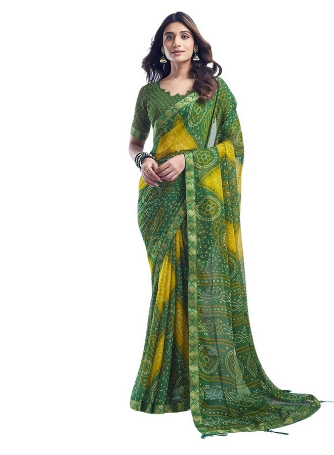 shiv textiles ساري شيف تيكستيلز للنساء من الشيفون بطبعة بندhani وحدود دانتيل (SAT-545S-106) - Image 1