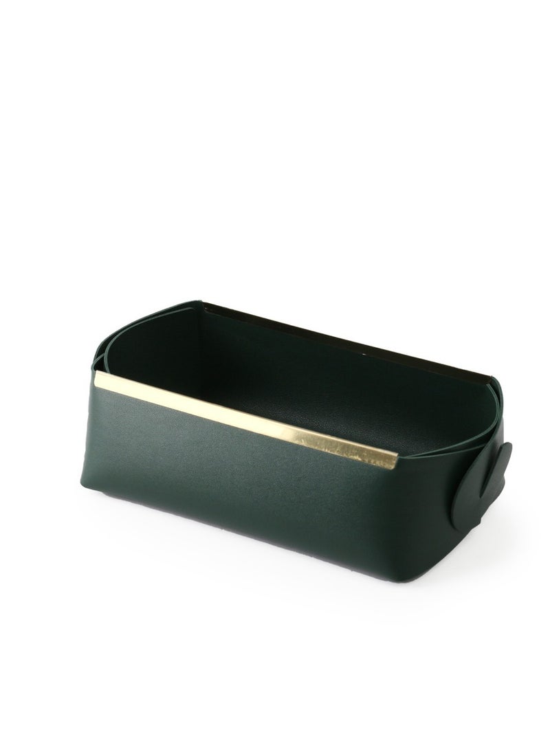 Generic Rectangular leather distribution basket in olive color 20*12*7 cm - Image 1