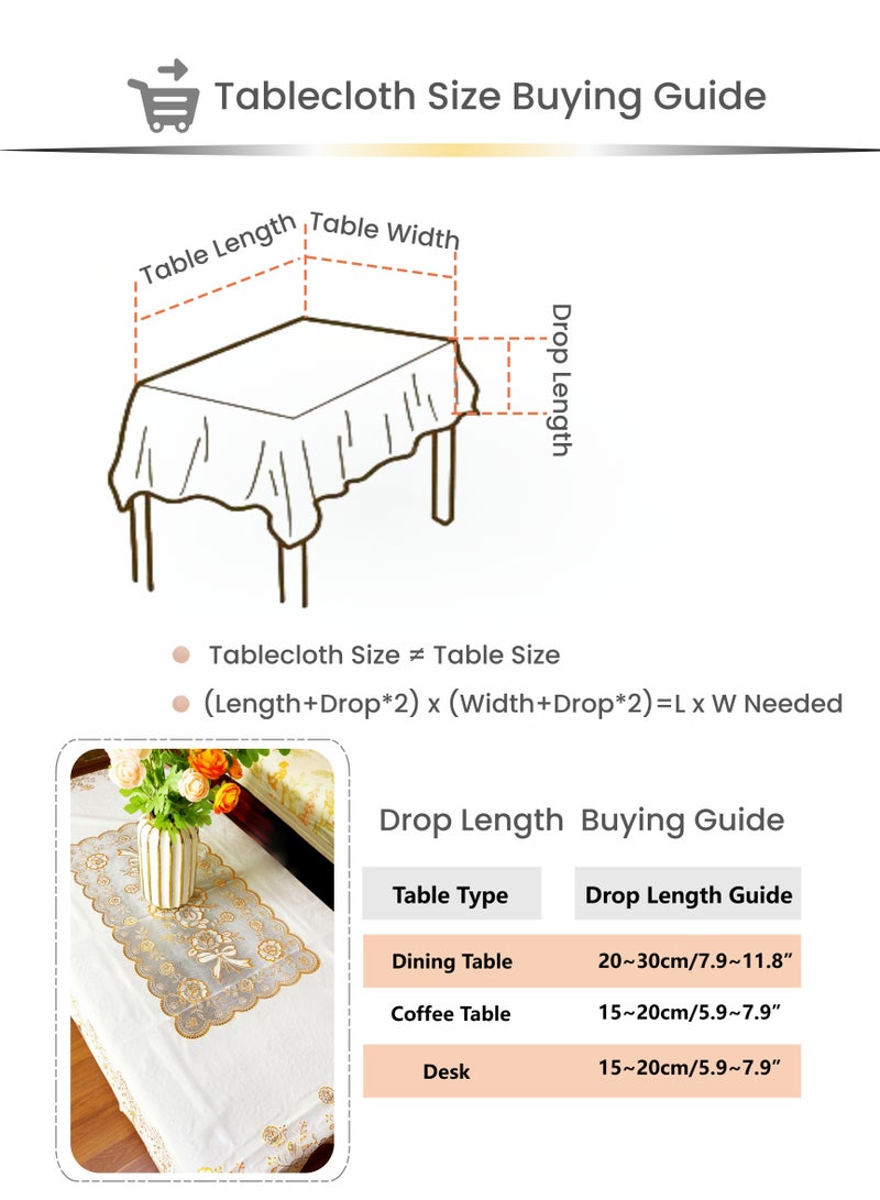 Bronzing Printed Waterproof Wash Free Rectangular Tablecloth, Golden White Background Table Cloth Cover, Oil-proof ,Dustproof ,Wrinkle-resistant, Anti-scald , High-temperature resistant , No Fading, Easy Wiping, European Luxury Style, Butterfly flower with Lace Edge, Drape,  Gloss, Home Kitchen Dinning Table Cloth, Living Room Coffee Table Cloth, TV Cabinet, Hotel Banquet,120x160cm(47X63inch) - Image 4