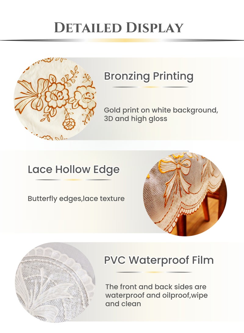 Bronzing Printed Waterproof Wash Free Rectangular Tablecloth, Golden White Background Table Cloth Cover, Oil-proof ,Dustproof ,Wrinkle-resistant, Anti-scald , High-temperature resistant , No Fading, Easy Wiping, European Luxury Style, Butterfly flower with Lace Edge, Drape,  Gloss, Home Kitchen Dinning Table Cloth, Living Room Coffee Table Cloth, TV Cabinet, Hotel Banquet,120x160cm(47X63inch) - Image 3