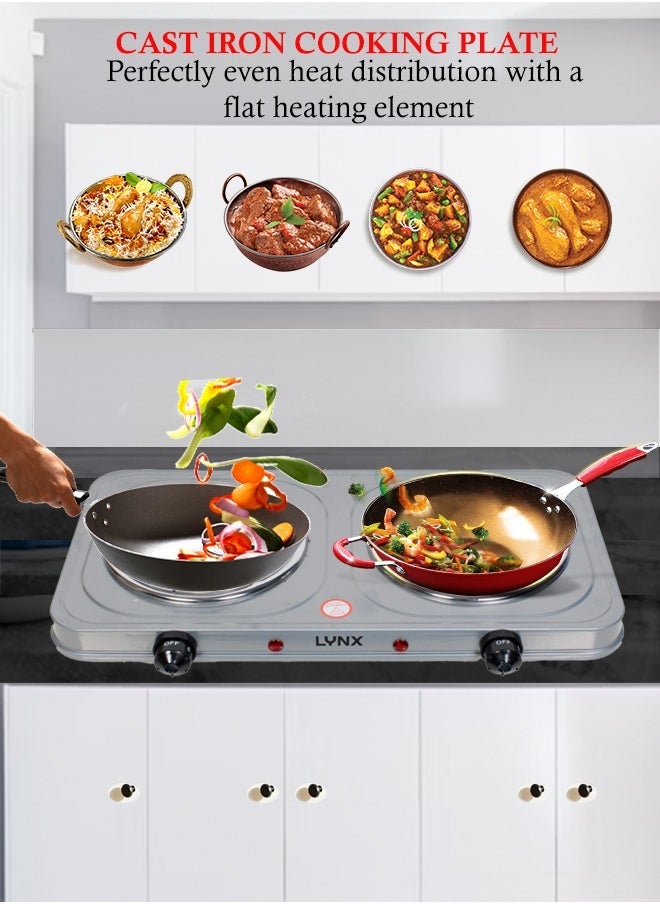 lynx Dual Hot Plate | Overheat protection | Cast Iron Heating Plate Portable Electric Hob with Temperature Control for Home, Camping & Caravan Cooking, Suitable For All Types Of Cookware 2000W LY-HP-6015  - Image 1