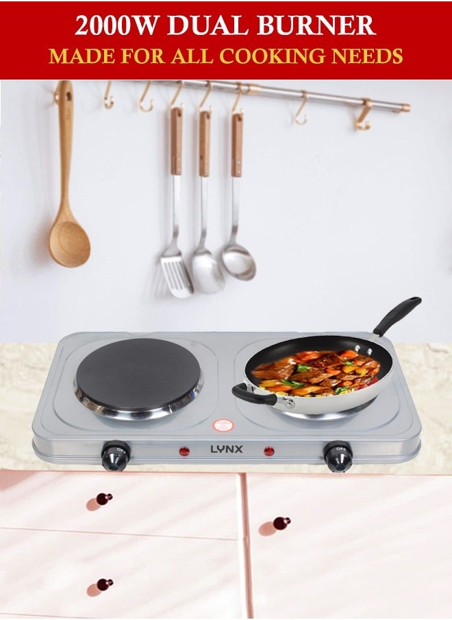 lynx Dual Hot Plate | Overheat protection | Cast Iron Heating Plate Portable Electric Hob with Temperature Control for Home, Camping & Caravan Cooking, Suitable For All Types Of Cookware 2000W LY-HP-6015  - Image 2