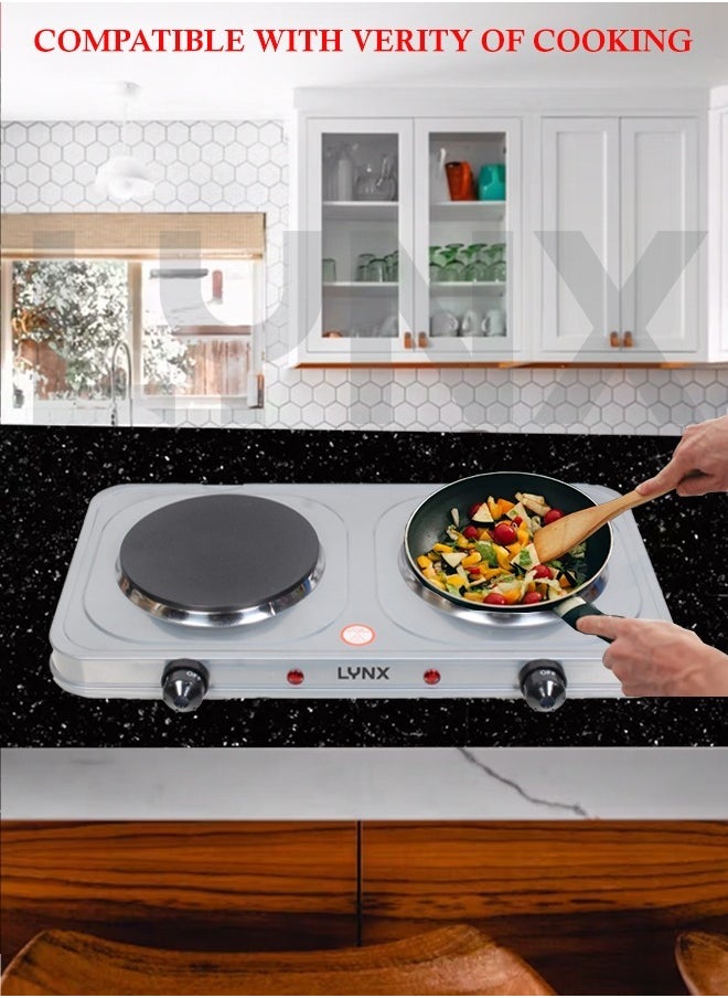lynx Dual Hot Plate | Overheat protection | Cast Iron Heating Plate Portable Electric Hob with Temperature Control for Home, Camping & Caravan Cooking, Suitable For All Types Of Cookware 2000W LY-HP-6015  - Image 3