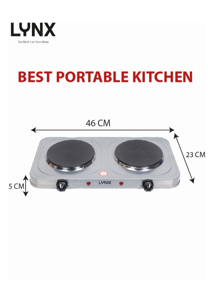 lynx Dual Hot Plate | Overheat protection | Cast Iron Heating Plate Portable Electric Hob with Temperature Control for Home, Camping & Caravan Cooking, Suitable For All Types Of Cookware 2000W LY-HP-6015  - Image 4