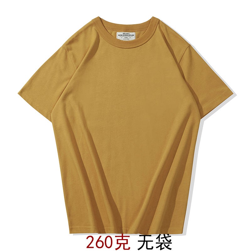OKONKWO 260g Summer Thick T-shirt Smooth Fabric Clear Color Short Sleeve Heavy Basic Pocket T-shirt No bag yellow 260
