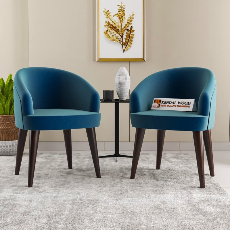 KENDALWOOD Furniture Solid Sheesham Wood Dining Chair Chair Set of 2 Study Chair Multipurpose Chair Walnut Finish with Blue Cushions DIYDoItYourself