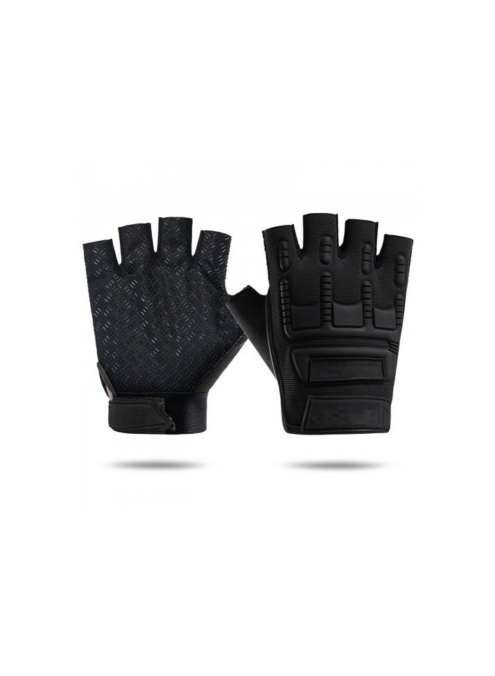 Half-Finger Protective Gloves – Black, Nylon Material, Knuckle Protection Shell, Breathable & Sweat-Absorbing, One Size - Image 1