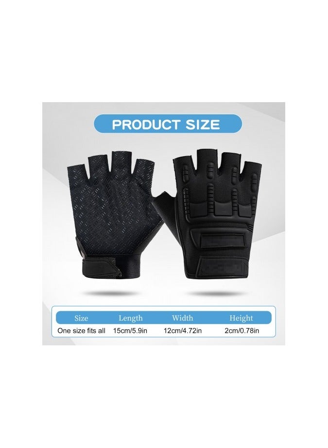 Half-Finger Protective Gloves – Black, Nylon Material, Knuckle Protection Shell, Breathable & Sweat-Absorbing, One Size - Image 2