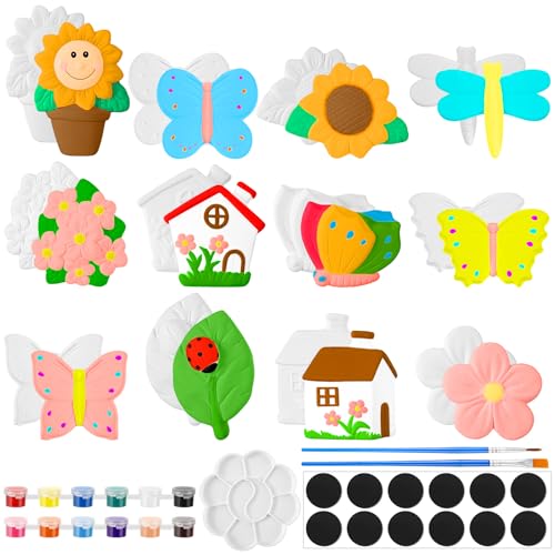 Sinmoe 12 Sets Spring Ceramic Painting Kit for Kids Paint Your Own Figurine Butterfly Flower Sunflower Insect Bisque Ceramic for Adult Toddler Preschool Boys Girls DIY Art Craft Project Party Favor - Image 1