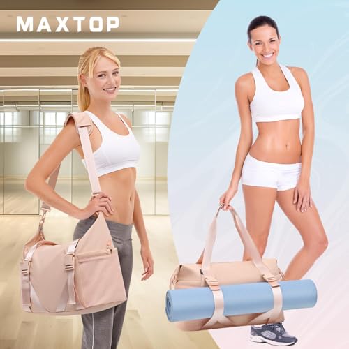 MAXTOP Gym Tote Bag for Women Pink Travel Duffle Bag with Yoga Mat Holder Ideal for Yoga Accessories Workout Overnight Gymnastics Exercise Dance - Image 3
