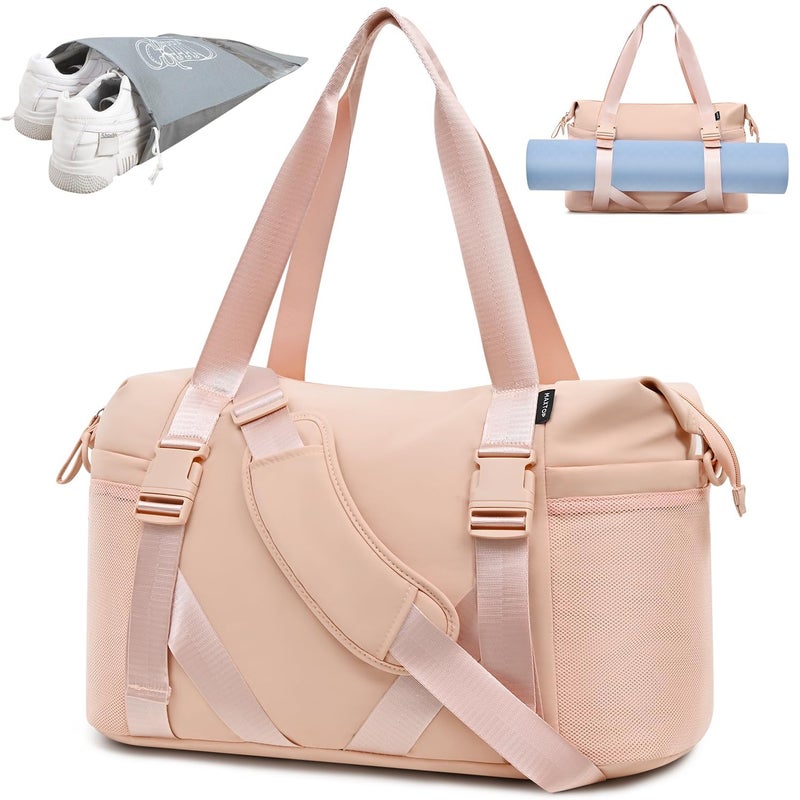MAXTOP Gym Tote Bag for Women Pink Travel Duffle Bag with Yoga Mat Holder Ideal for Yoga Accessories Workout Overnight Gymnastics Exercise Dance - Image 2