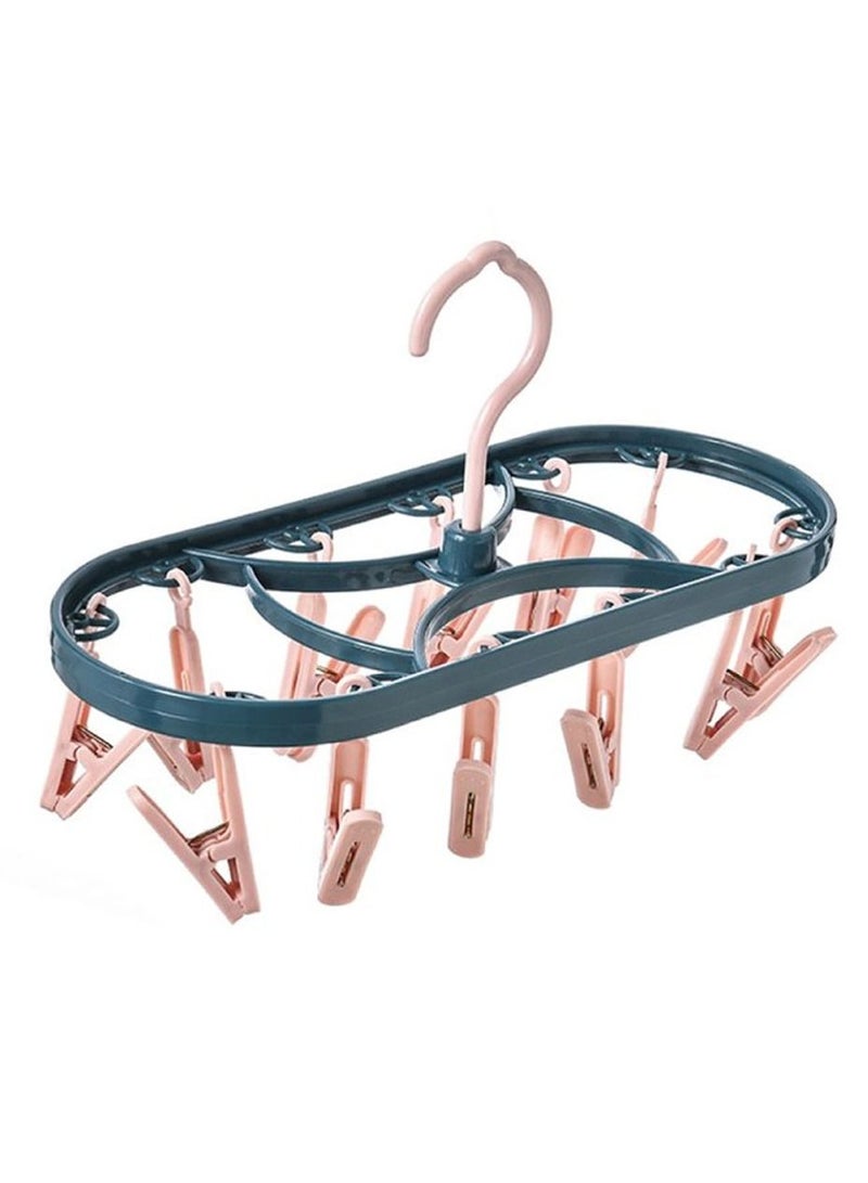 MARGOUN Clothes Drying Hanger Foldable Drying Rack With 12 Clips Plastic Space Saving Closet Organizer Hanger Rack for Towels Socks Bras Underwear - Image 1