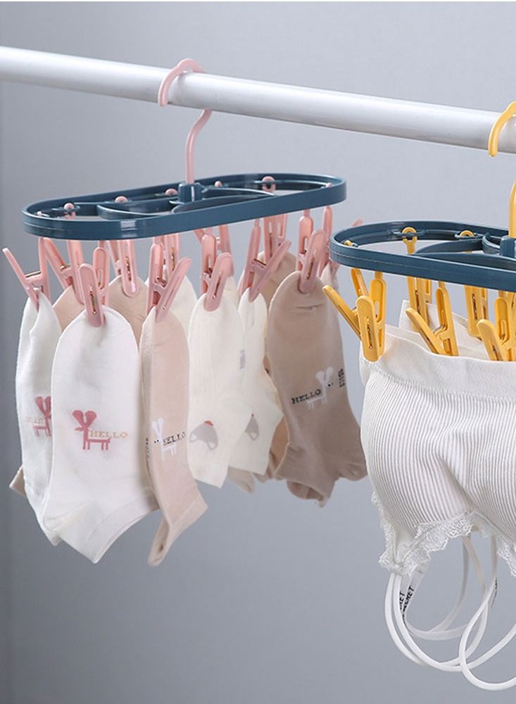 MARGOUN Clothes Drying Hanger Foldable Drying Rack With 12 Clips Plastic Space Saving Closet Organizer Hanger Rack for Towels Socks Bras Underwear - Image 2