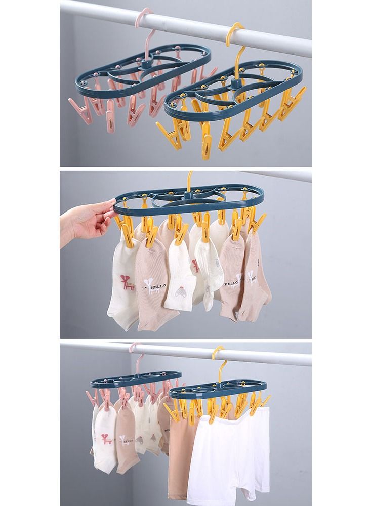 MARGOUN Clothes Drying Hanger Foldable Drying Rack With 12 Clips Plastic Space Saving Closet Organizer Hanger Rack for Towels Socks Bras Underwear - Image 4