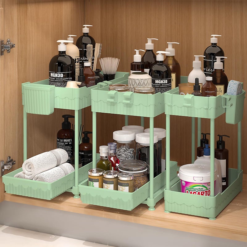 Sevenblue 3 Pack Under Sink Organizers 2Tier MultiUse Kitchen and Bathroom Organizers and Storage with Sliding DrawersBathroom Cabinet Organizer Green 128 Inch