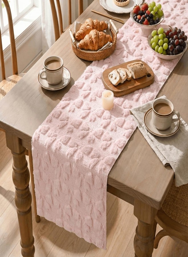 Artoid Mode Pink Soft Plush Faux Fur Jacquard Bows Table Runner, Valentine's Kitchen Dining Table Decoration for Home Party Decor 13x72 Inch - Image 4