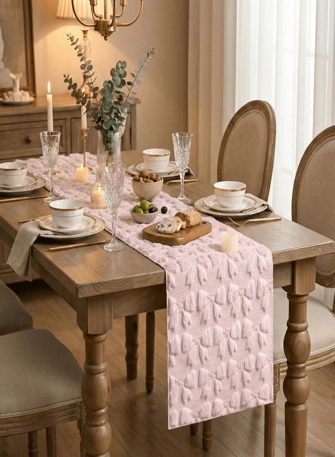 Artoid Mode Pink Soft Plush Faux Fur Jacquard Bows Table Runner, Valentine's Kitchen Dining Table Decoration for Home Party Decor 13x72 Inch - Image 5