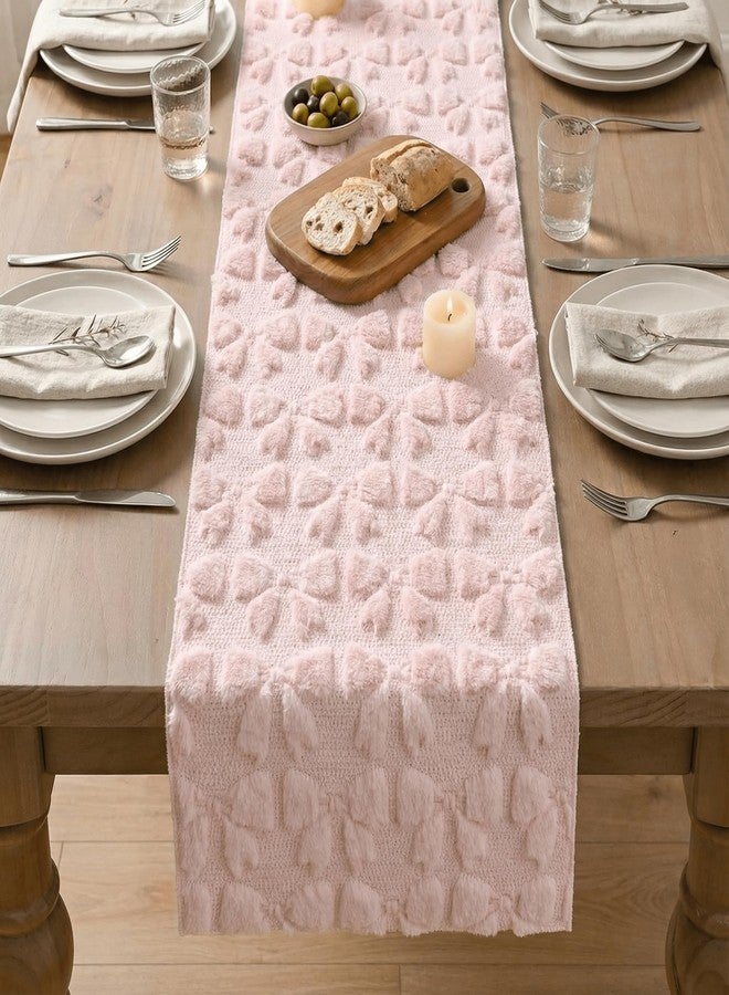 Artoid Mode Pink Soft Plush Faux Fur Jacquard Bows Table Runner, Valentine's Kitchen Dining Table Decoration for Home Party Decor 13x72 Inch - Image 3