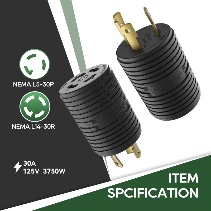 RVGUARD Generator Adapter Plug 3 Prong to 4 Prong, NEMA L5-30P to NEMA L14-30R Locking Adapter. - Image 3
