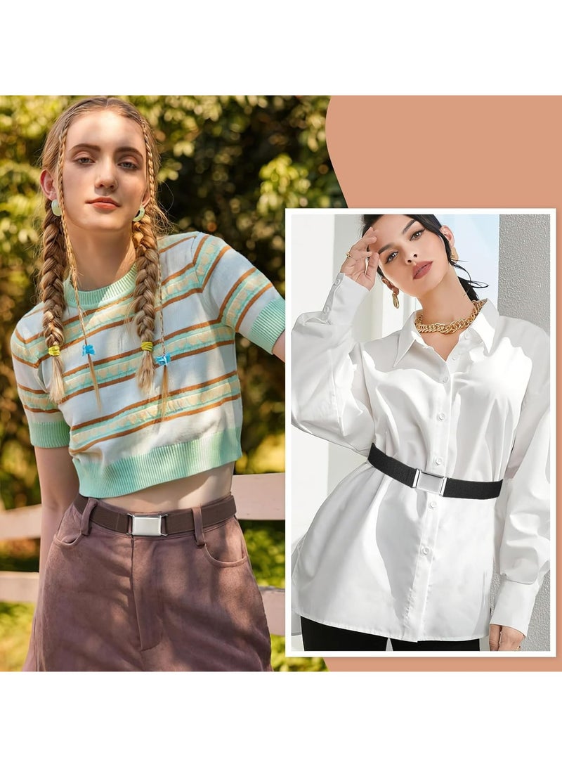 CMGTYYD. 3 قطع أحزمة مرنة بإبزيم مرن للأطفال الصغار، أحزمة مطاطية للأطفال قابلة للتعديل بإبزيم مربع فضي أنيق للنساء والرجال أحزمة خصر نسائية للرجال بنطلون جينز تنانير أحزمة مرنة للبنات الأولاد-أسود+أبيض+جميل - Image 5