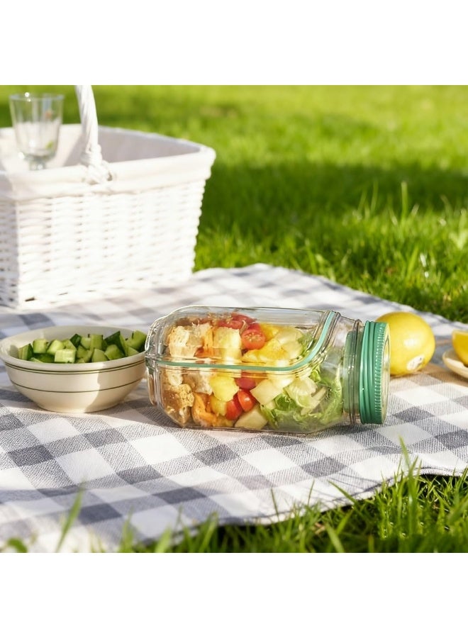 برطمان سلطة بفتحة جانبية، برطمان ماسون لحفظ السلطة للغداء مع حجرة للتتبيل، برطمان محمول مانع للتسرب، آمن للاستخدام في الميكروويف وغسالة الأطباق، صندوق تحضير وجبات مناسب للمنزل والمكتب والسفر - Image 2