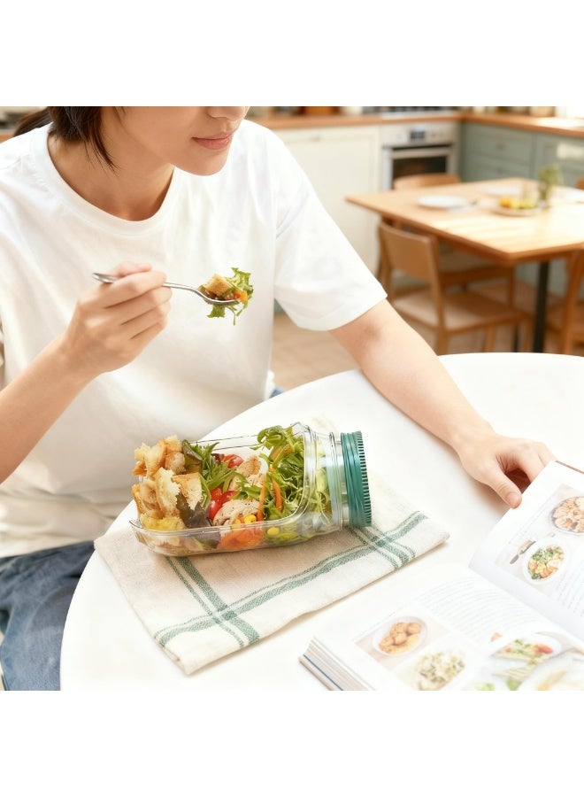 برطمان سلطة بفتحة جانبية، برطمان ماسون لحفظ السلطة للغداء مع حجرة للتتبيل، برطمان محمول مانع للتسرب، آمن للاستخدام في الميكروويف وغسالة الأطباق، صندوق تحضير وجبات مناسب للمنزل والمكتب والسفر - Image 3