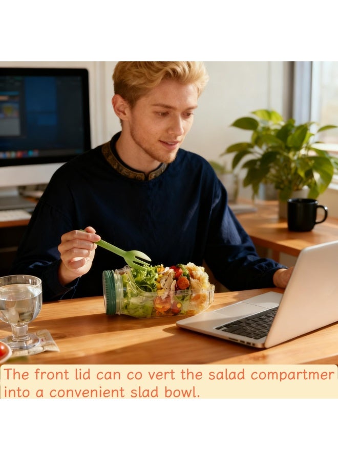 برطمان سلطة بفتحة جانبية، برطمان ماسون لحفظ السلطة للغداء مع حجرة للتتبيل، برطمان محمول مانع للتسرب، آمن للاستخدام في الميكروويف وغسالة الأطباق، صندوق تحضير وجبات مناسب للمنزل والمكتب والسفر - Image 5