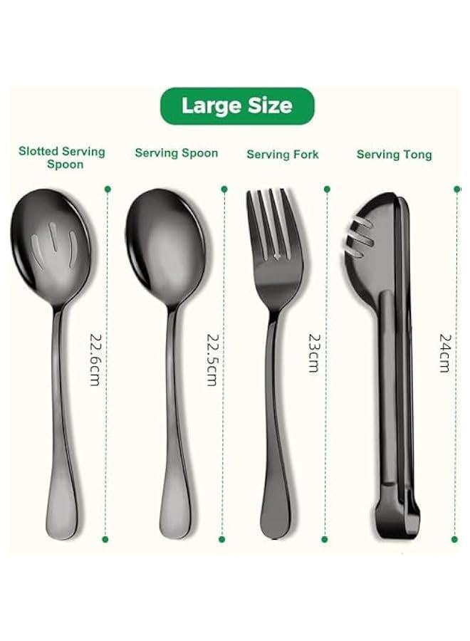 هوكور مجموعة ادوات تقديم الطعام من الستانلس ستيل مكونة من 8 قطع مع ملعقة تقديم كبيرة وملاعق مشقوقة وشوك ومغرفة شوربة وملاقط تقديم للمطبخ والبوفيه (اسود) - Image 2