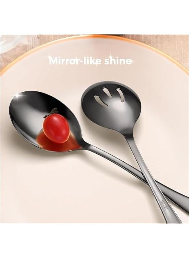 هوكور مجموعة ادوات تقديم الطعام من الستانلس ستيل مكونة من 8 قطع مع ملعقة تقديم كبيرة وملاعق مشقوقة وشوك ومغرفة شوربة وملاقط تقديم للمطبخ والبوفيه (اسود) - Image 3